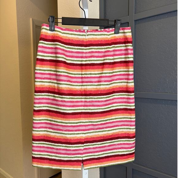 Talbots Womens Sz 4 Pink Green Orange Ivory Striped Linen Cotton Pencil Skirt - Picture 3 of 5